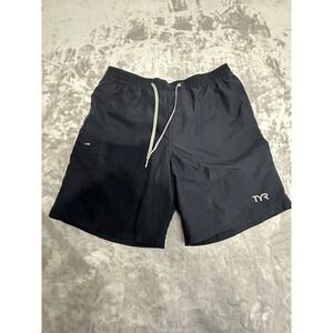 TYR  Men's Lined Athletic Shorts Size Large Black Workout‎ Gym Shorts Drawstring